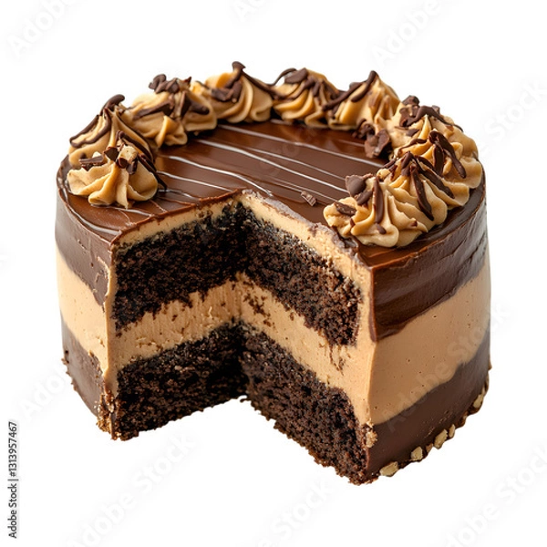 Obraz Chocolate Peanut Butter Cake Isolated on Transparent Background