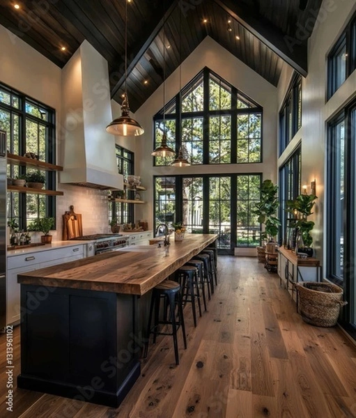 Obraz A modern rustic farmhouse kitchen is found in this small cottage home