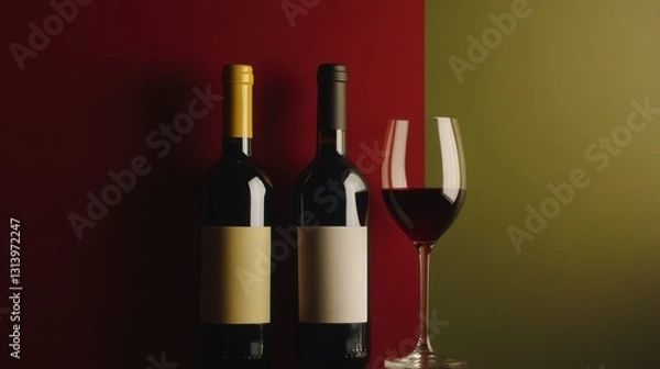 Fototapeta Elegant row of wine bottles, soft light enhancing textures, a refined display of sophistication and craftsmanship.