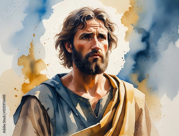 Fototapeta Watercolor Painting Illustration of Thomas, Thomas was nicknamed "Thomas of Little Faith" because he did not believe in the resurrection of Jesus until he was given real evidence.