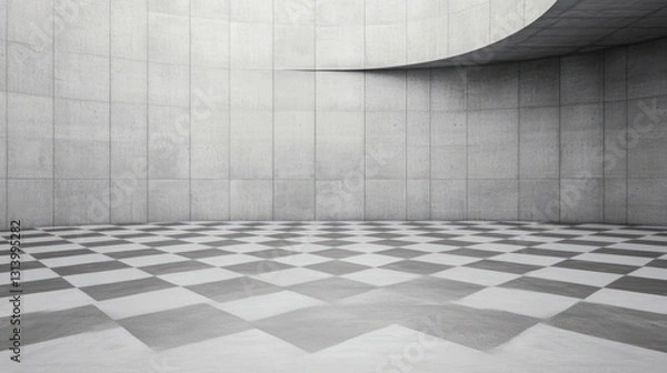 Fototapeta Abstract Architectural Space:  Modern Concrete Room with Checkered Floor
