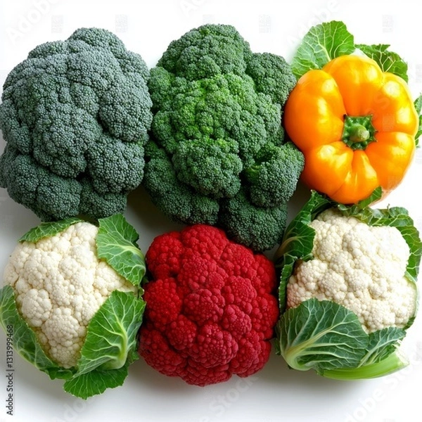 Fototapeta A white background serves as the setting for a collage of fresh vegetables