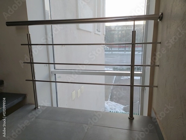 Obraz Stainless steel handrails in the interior of the building