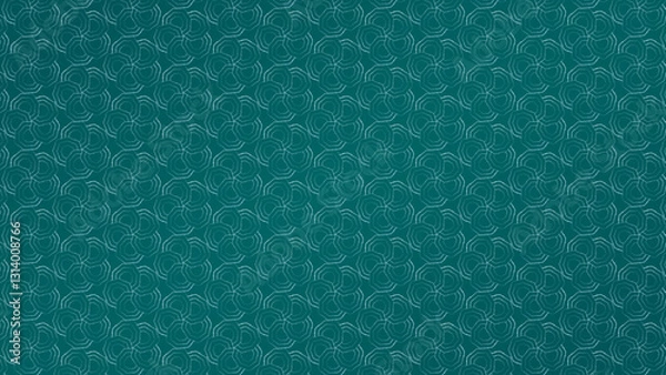 Fototapeta Seamless geometric pattern featuring abstract interconnected line art on a deep green background.