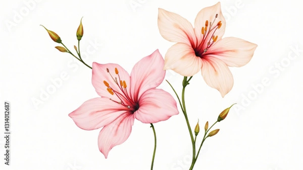 Fototapeta flower stye water color ,clip art ,isolated on white,random color of flower,seamless pattern
