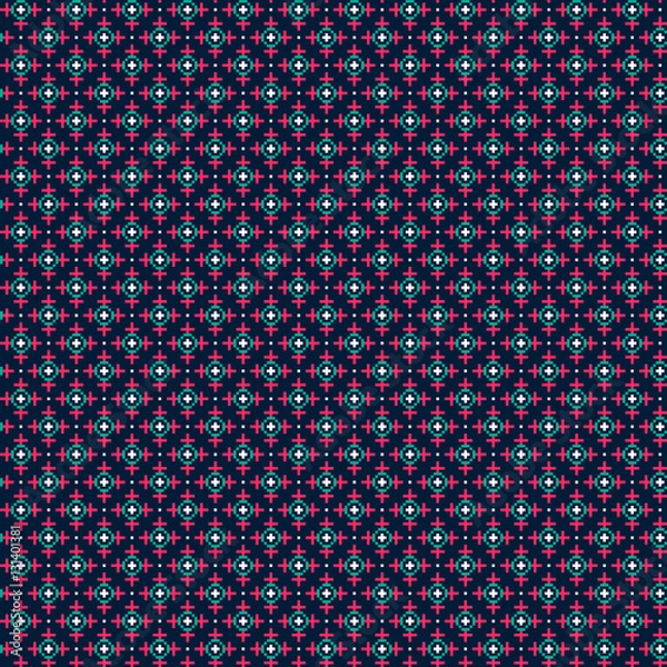 Fototapeta Cute pixelated pattern with simple geometric shapes. Useful for textile and interior design.