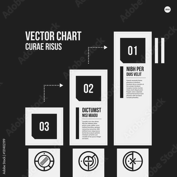 Fototapeta Monochrome vector chart template in strict style. Useful for presentations and web design.