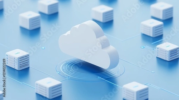 Fototapeta Cloud Computing Concept with Data Servers and Networks for Digital Transformation and Modern Technology Use