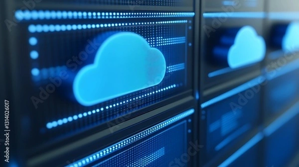 Fototapeta Cloud Computing Technology Concept with Digital Interface and Server Racks in Data Center Environment