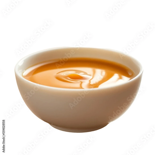 Fototapeta creamy caramel sauce in white bowl isolated on transparent background Generative Ai.