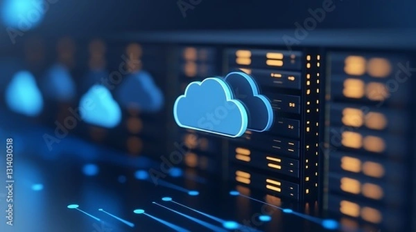 Fototapeta Digital Cloud Computing Concept with Data Storage Servers in a High-Tech Server Room Environment