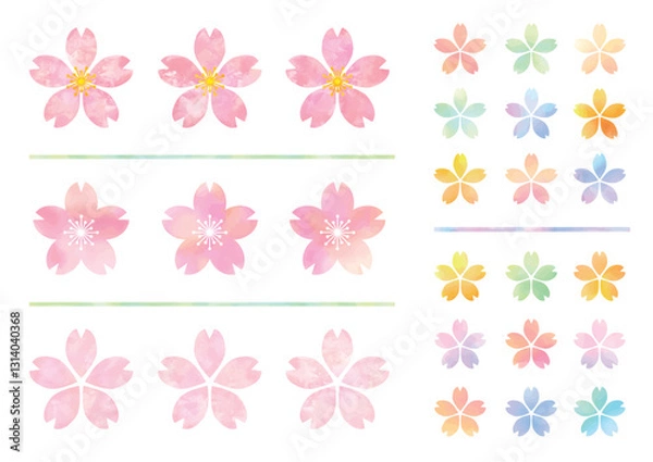 Fototapeta 水彩風のたくさんのかわいい桜の素材セット