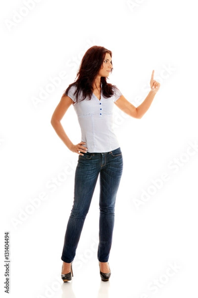 Fototapeta Business lady pointing right up