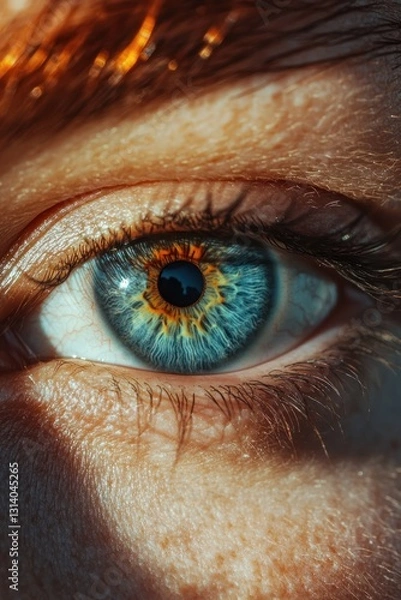 Obraz Close-up of a vibrant human eye showcasing intricate details and colors, with soft shadows