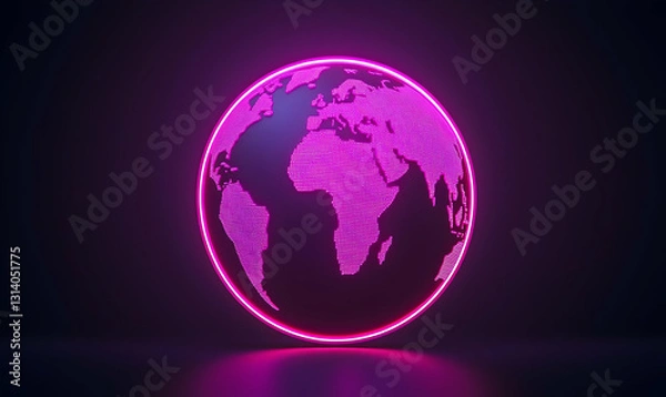Fototapeta Neon Pink Globe with Digital Map Visualizing Global Connectivity