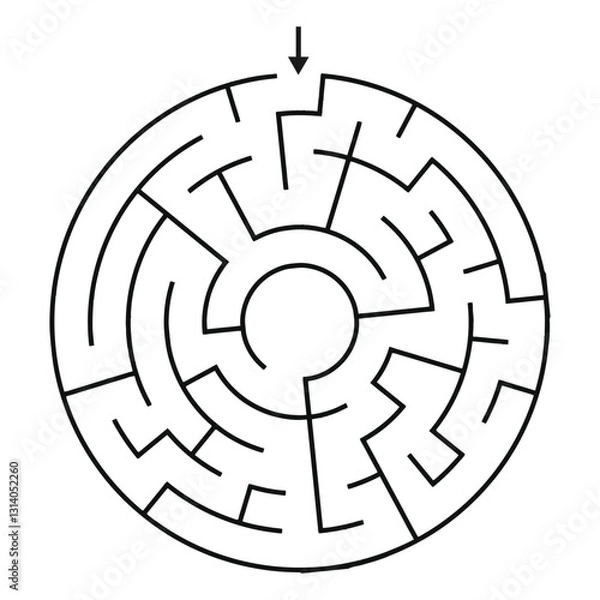 Fototapeta Round Maze Game for Kids - Simple Flat Vector Black and White Outline Illustration - Kdp Maze Game Pages.