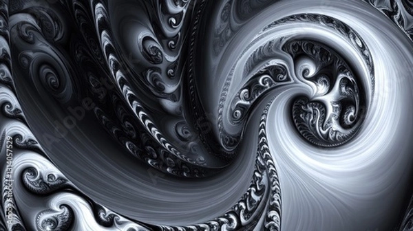 Obraz A swirling fractal design depicting an abstract pattern in grayscale tones