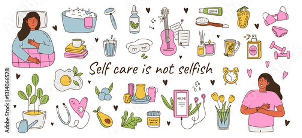 Obraz Self care doodle elements set