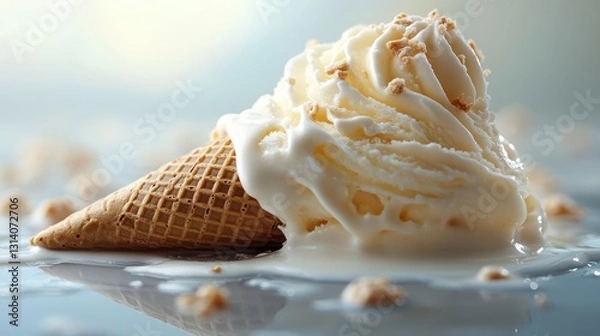 Fototapeta spilled vanilla soft serve ice cream cone