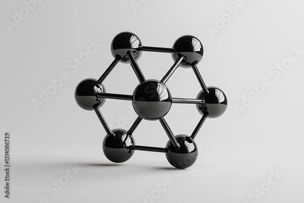 Fototapeta 3d render of molecule, 3d model of molecule, black molecular model