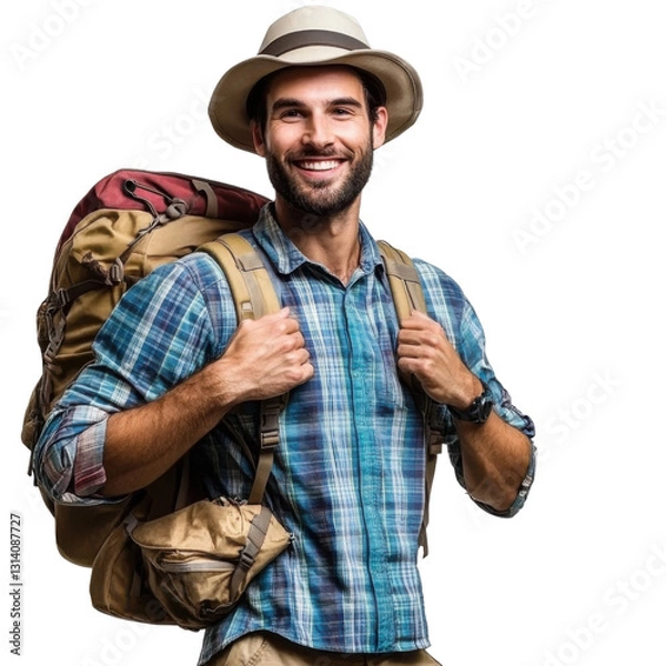 Fototapeta smiling man with backpack on transparent background