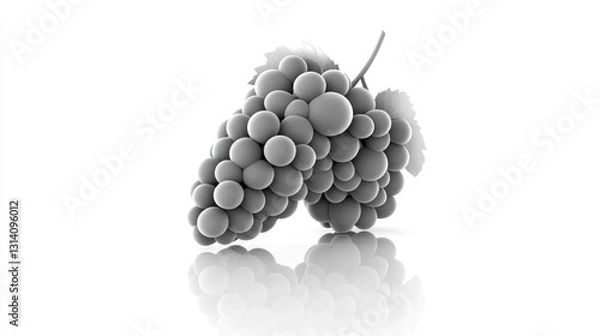 Obraz 3D grayscale grapes on white background; food illustration; digital art; stock photo