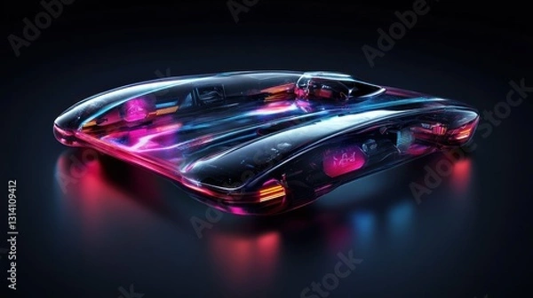 Fototapeta A futuristic transparent vehicle showcasing vibrant internal illumination effects