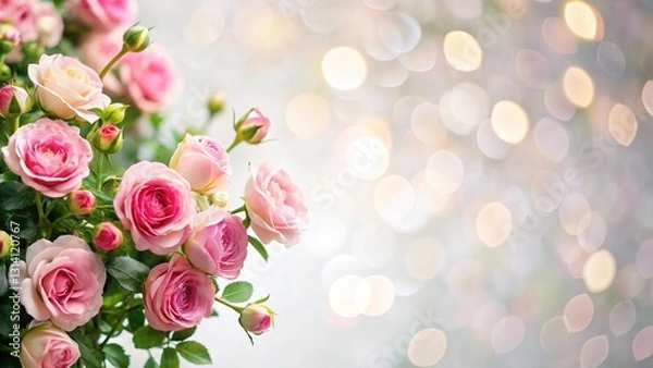 Fototapeta Aerial View of Rose Bushes Flat Lay on White Background - Copy Space