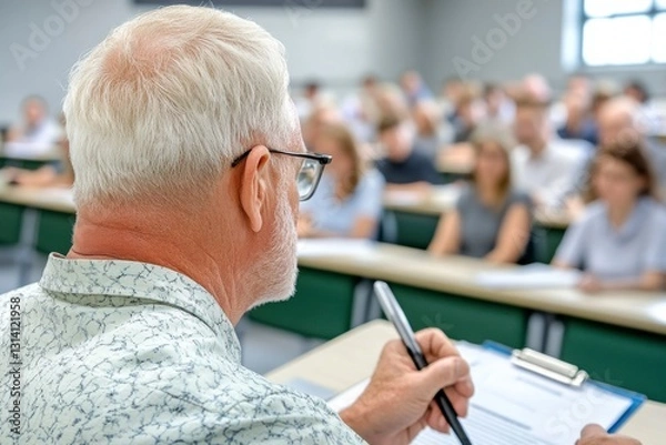 Obraz This image depicts a corporate trainer delivering a session The scene unfolds in a well-lit training room, where attentive individuals gather to absorb knowledge The trainer, positioned at the