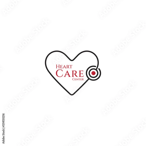 Fototapeta Heart care center logo with line art design style