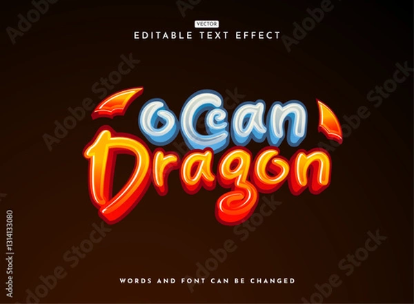 Fototapeta funny script fancy ocean dragon text effect with blue red color game