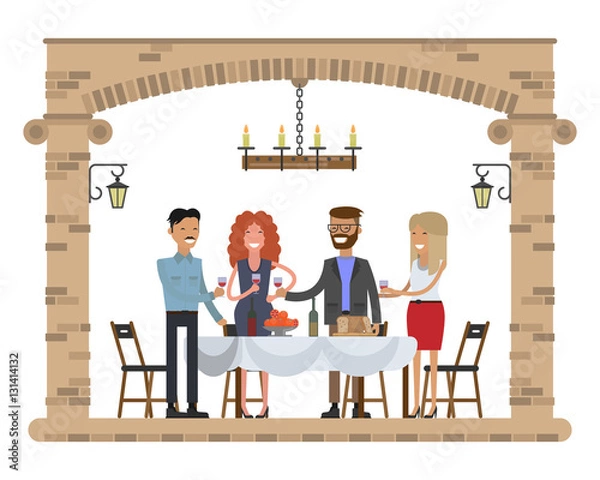 Obraz People drinking wine at a table