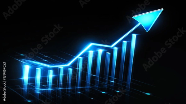 Obraz Graph represents upward trend in data visualization with glowing elements and modern design
