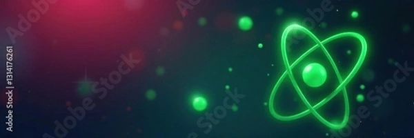 Fototapeta Stylized green atom icon on gradient vector backdrop , symbol, concept, illustration