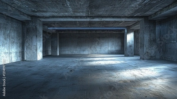 Fototapeta Sunlit Industrial Concrete Room Interior