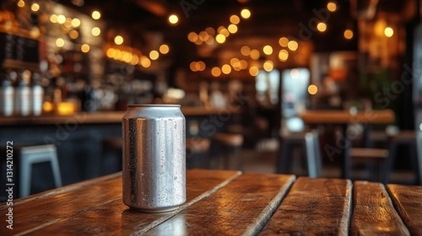 Fototapeta Empty can on pub table at night