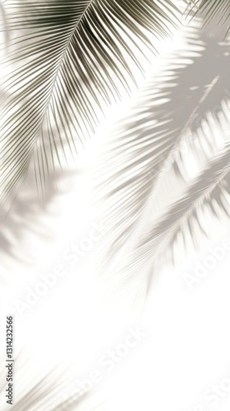 Fototapeta Palm leaves cast intricate shadows on a white surface, creating a serene and tropical atmosphere