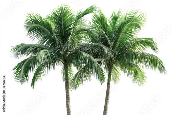 Fototapeta Three palm trees against a white background.