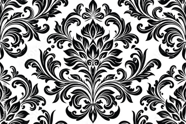 Obraz Floral pattern with damask Black and white