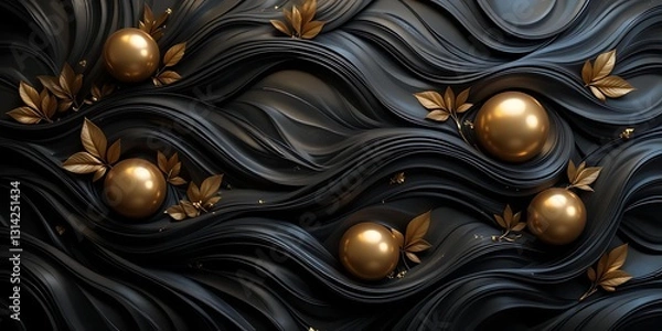 Fototapeta Black Background With Luxury Leaf And Real Wallpaper 