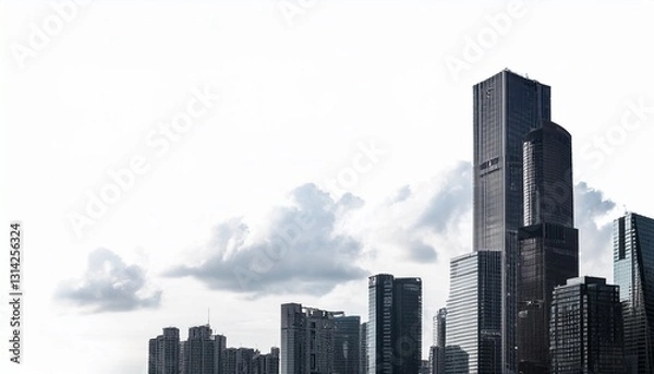 Fototapeta 고층 빌딩 실루엣과 작은 구름이 배치된 도시 풍경