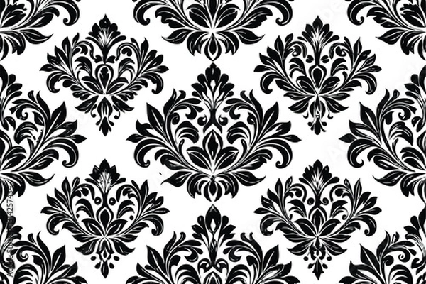 Obraz black silhouette damask seamless pattern