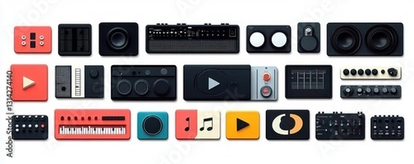 Fototapeta Streaming Music Services Icon Set with Vector Illustrations
