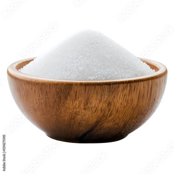 Fototapeta wooden bowl with white sugar isolated on transparent background Generative Ai.