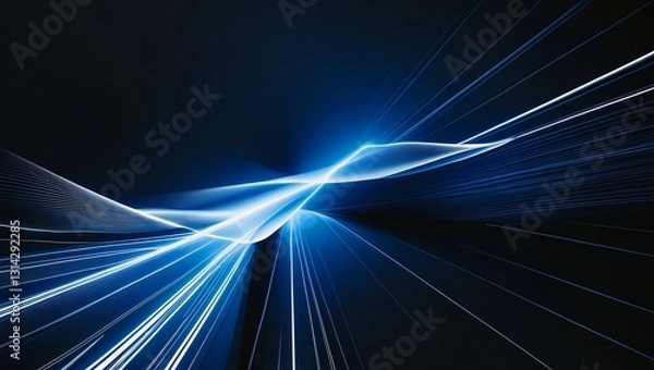 Fototapeta Dynamic blue and white lines on dark abstract background