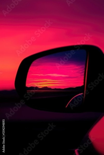 Fototapeta Sunset reflected in car mirror