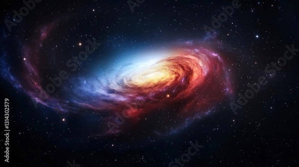 Fototapeta Spiral Galaxy Displaying Bright Blue Red And Orange Hues With Many Stars In Outer Space