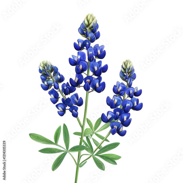 Fototapeta Bluebonnet Blossom: Exquisite close-up of vibrant bluebonnet flowers in full bloom, their delicate petals and verdant leaves creating a striking display of natural beauty. 