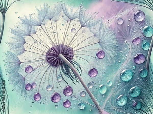 Fototapeta Dandelion Seed Dew Drops - Macro Photography