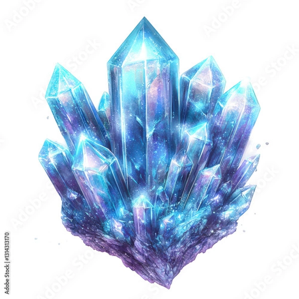 Obraz A highly detailed artistic illustration of a luminous crystal cluster, transparent background, PNG